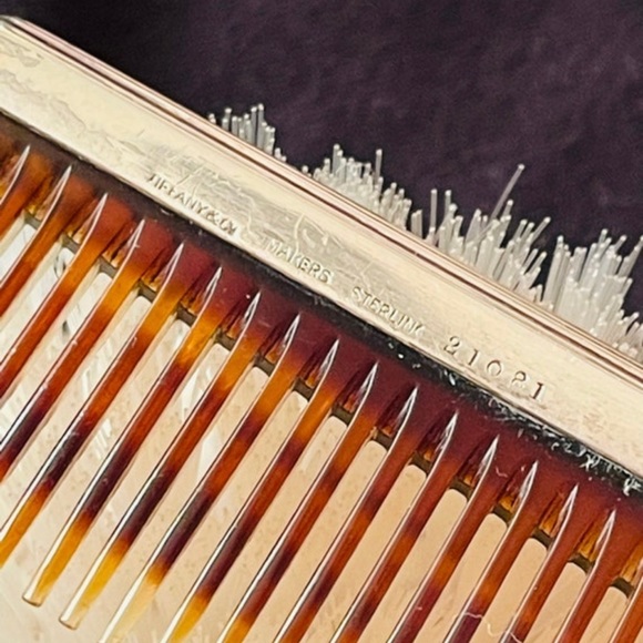 Vintage Tiffany & co childs tortoise shell comb brush set signed sterling silver - Picture 2 of 7